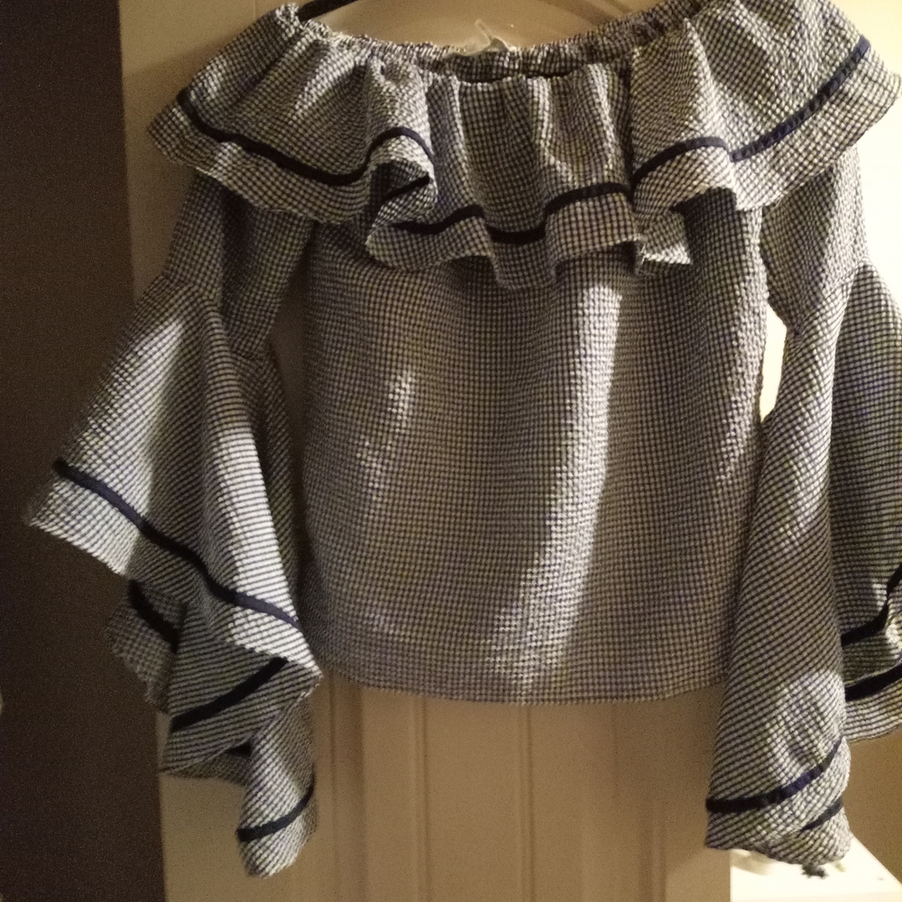 Striped Ruffle V-Neck Blouse - Picture 8 of 13